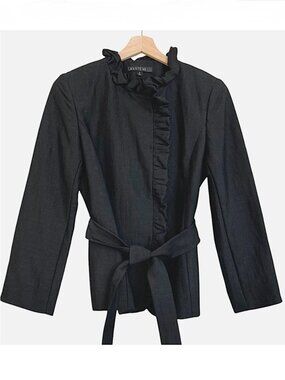 NWOT LAFAYETTE 148 Ruffled Silk Blend Jacket Black